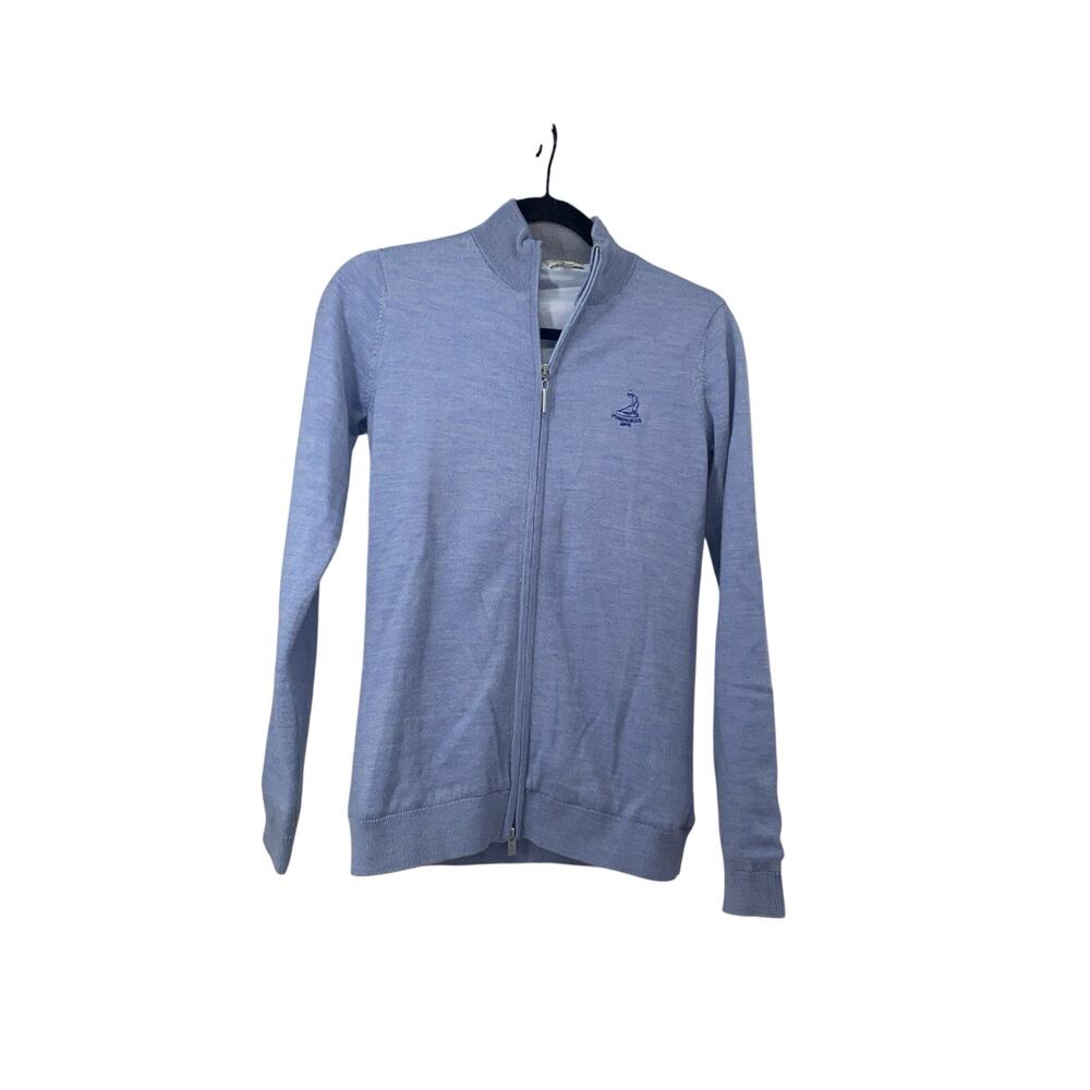 Clover by Bobby Jones Blue Pinehurst Merino Wool Full Zip Sweater Womans Size S